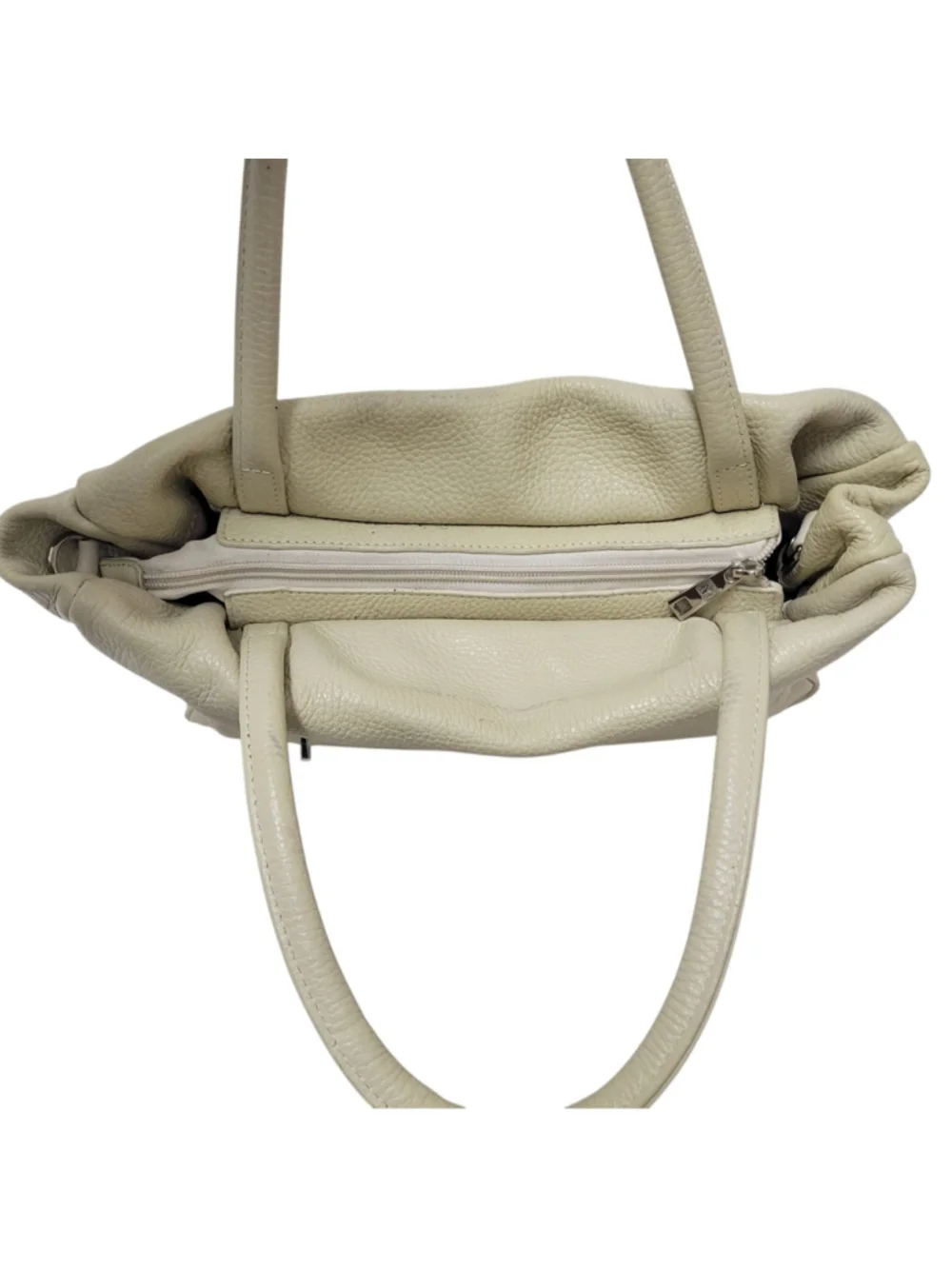 Phynes Paris Women's Beige Leather Double-Handle Leather Satchel Bag Purse